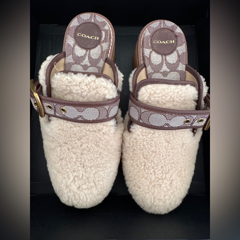 Coach Brown and Cream Shearling Mules